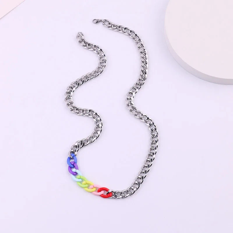 Rainbow Pride Cuban Chain Necklace — Stainless Steel, 60cm / 24 in | Unisex