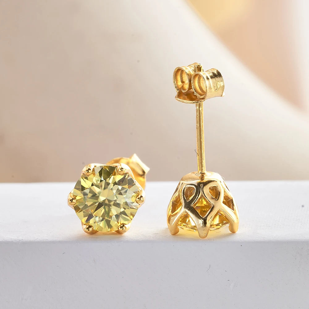 JoyceJelly 1/2/4CT D Color Moissanite Diamond Stud Earrings S925 Sterling Silver Plated 18K Gold Ear-studs Luxury Fine Jewelry