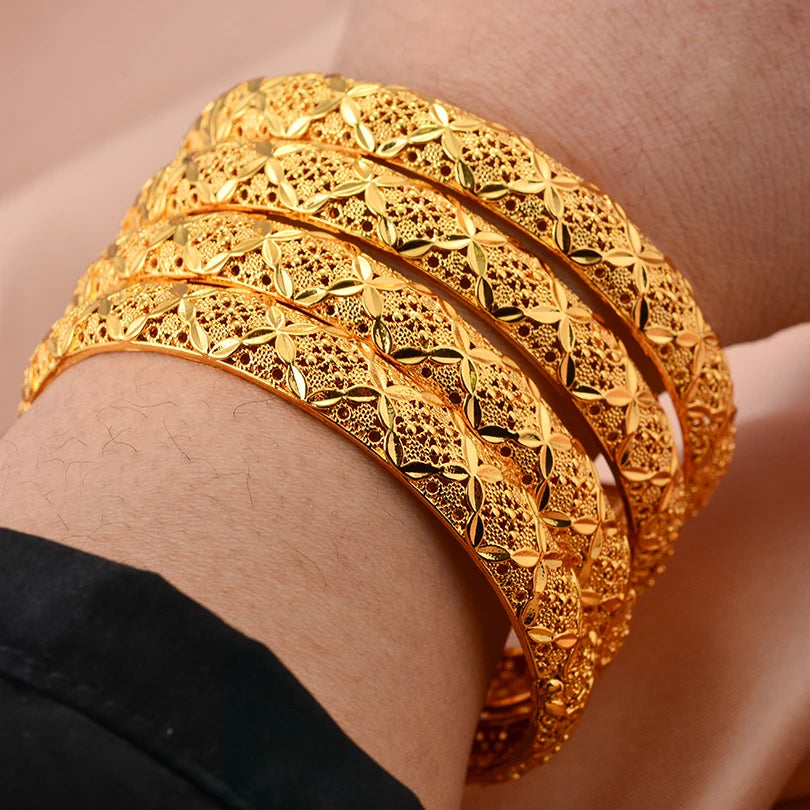 24K Luxury Gold Color Bangles For Women Wedding Bride Bracelets Gold Color Jewelry Middle East African Gifts