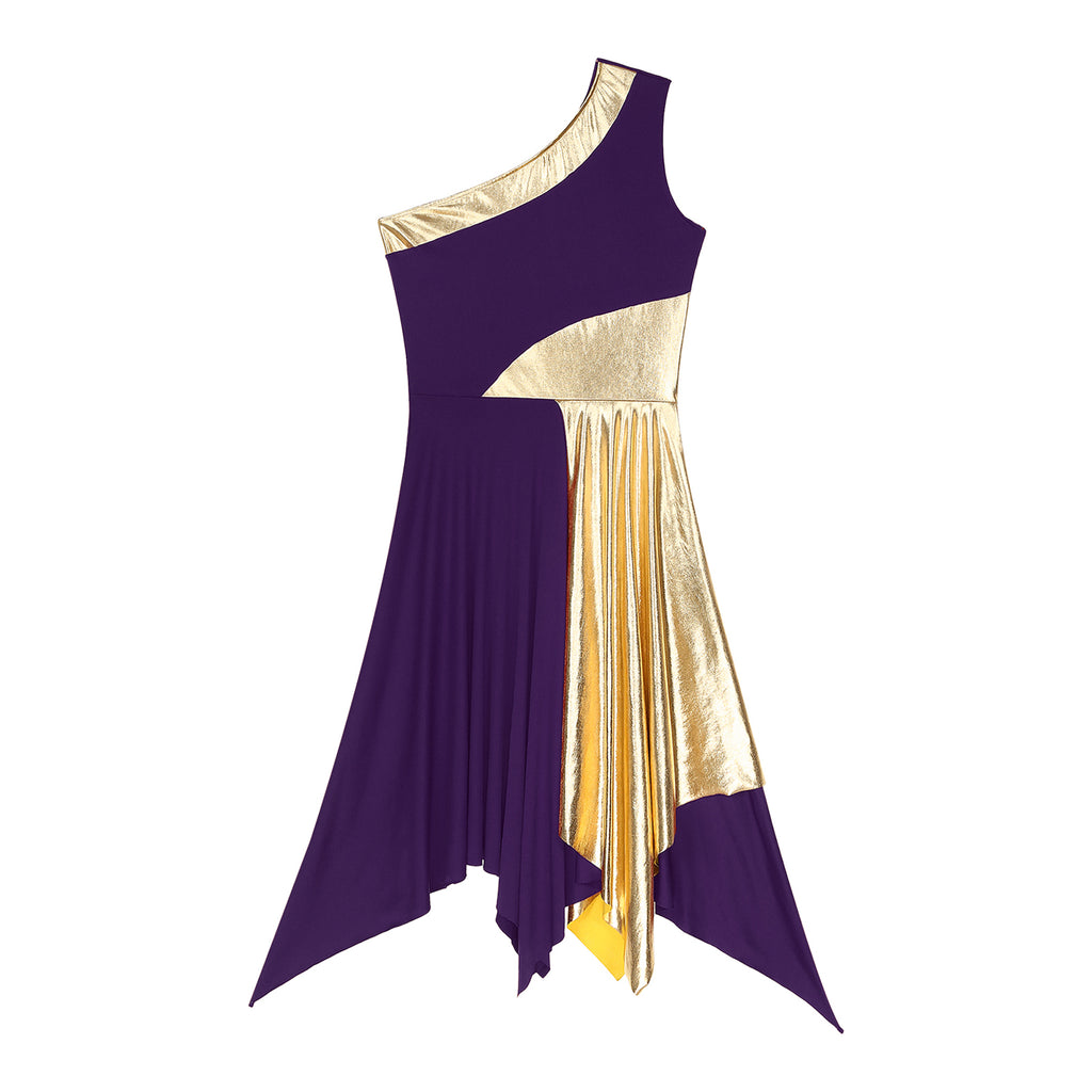 Women Church Choir Worship Praise Dress Modern Lyrical Dance Performance Costume One Shoulder Irregular Hem Dresses Dancewear