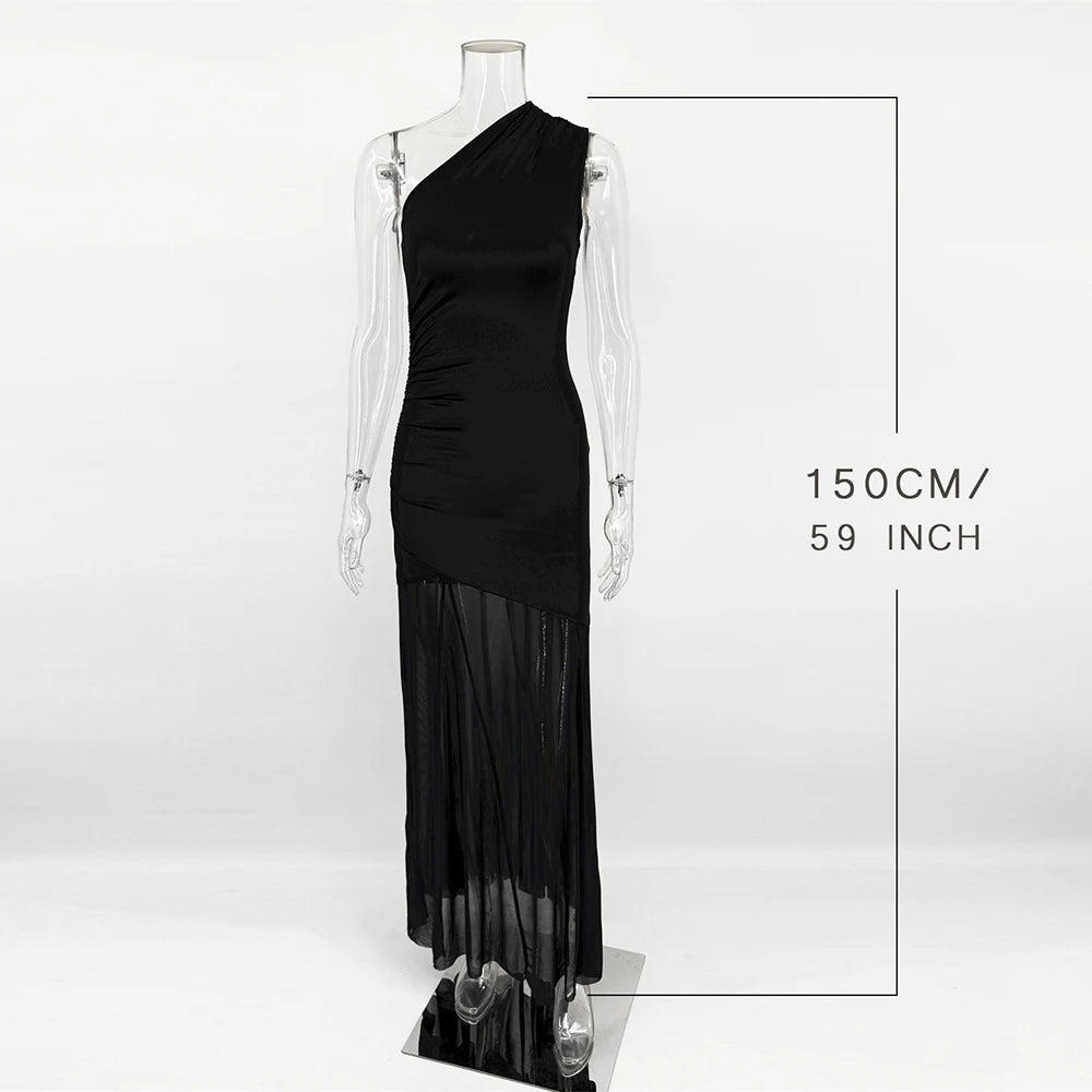 Off-Shoulder Sheer Backless Floor-Length Dress