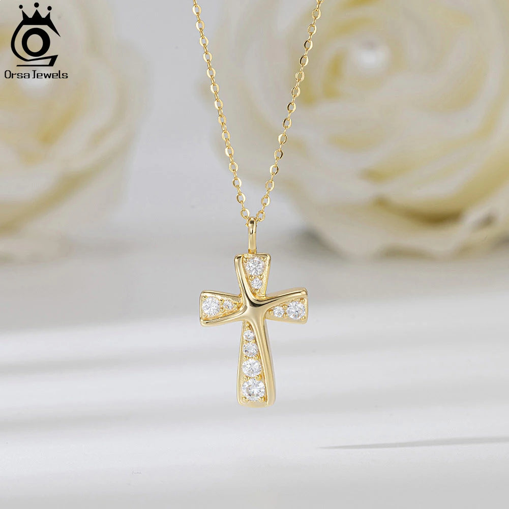 Cross Pendant Necklace | CZ Stones & 925 Sterling Silver | Gold & Silver