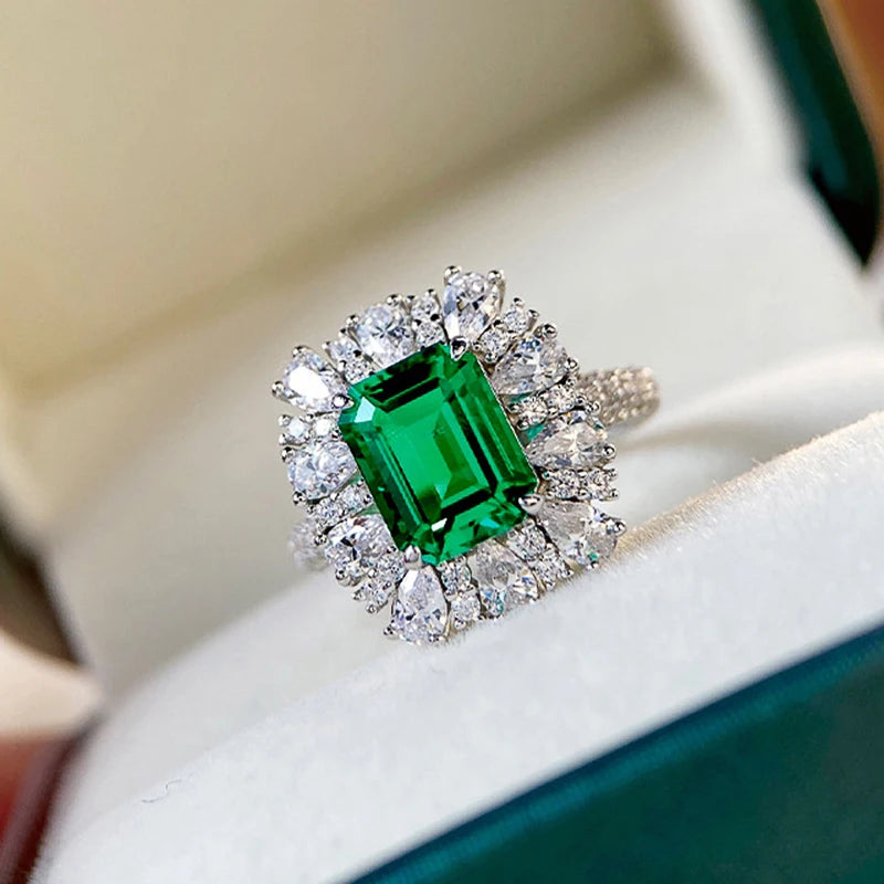 Green Cubic Zirconia Geometric Ring