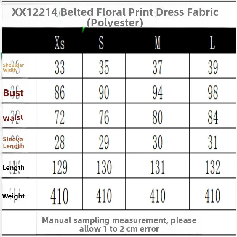 Floral Print Midi Dress with Belt Spring Summer New Style Women's Clothing Commute Style Short Sleeve Turn-down Collar A-line