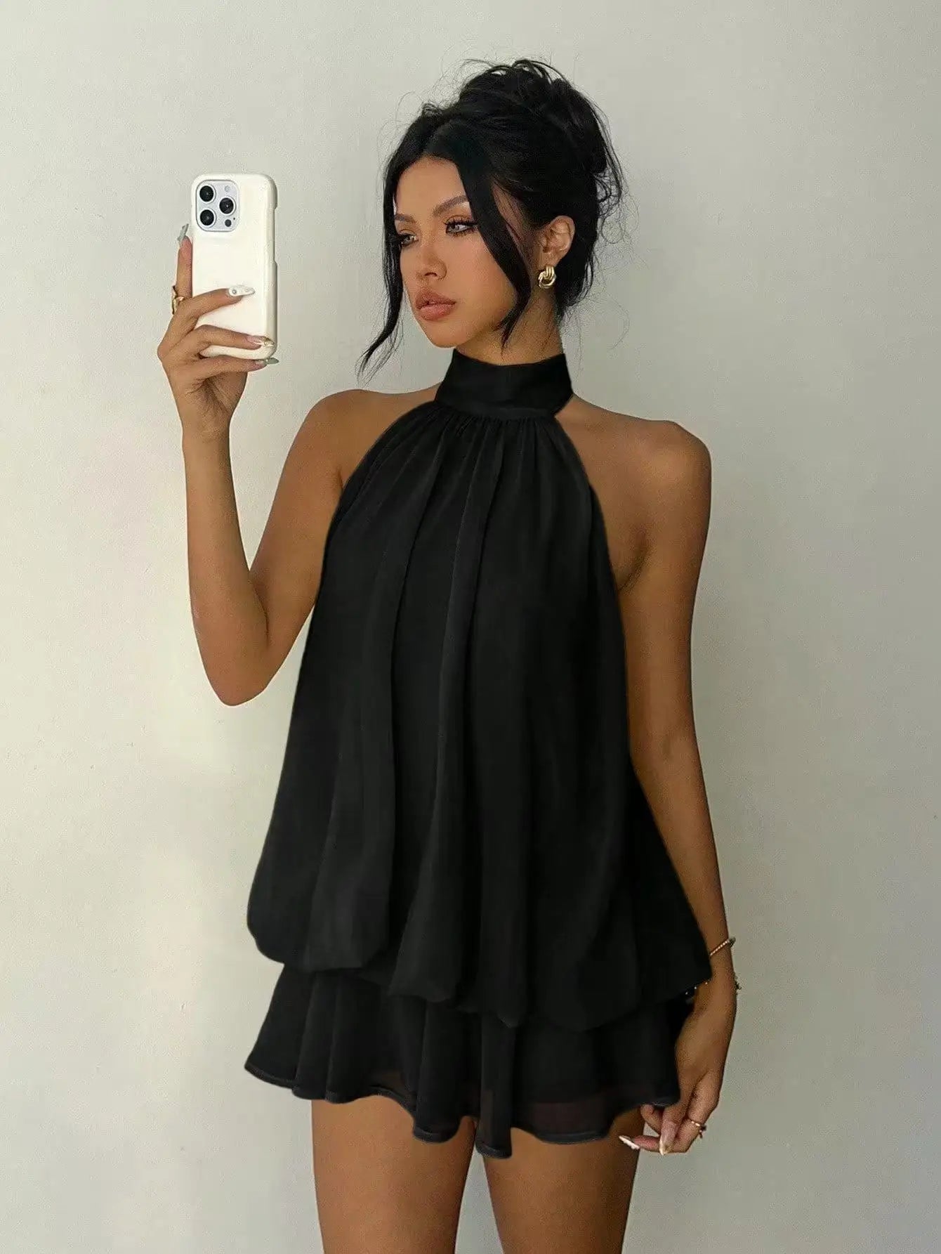 Women's Sleeveless Backless A-Line Mini Dress – Elegant Halter Party Dress