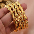 New 24K 4Pcs/lot Dubai Gold Color  Bangles  For Women Girls Bead Festival Good Luck Ethiopian Wedding Bangles Bracelet Jewelry