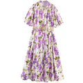 Floral Print Midi Dress with Belt Spring Summer New Style Women's Clothing Commute Style Short Sleeve Turn-down Collar A-line