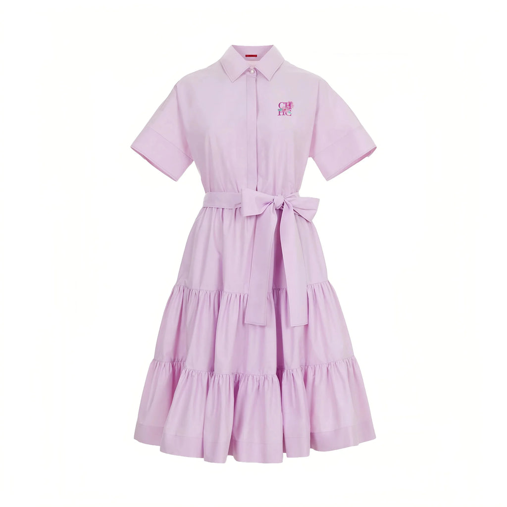 CHCH 2025 Women Dress Summer Office Lady Elegant Long Sleeve Solid Color Shirt Sundress Casual Loose Buttons Lace Up Dress