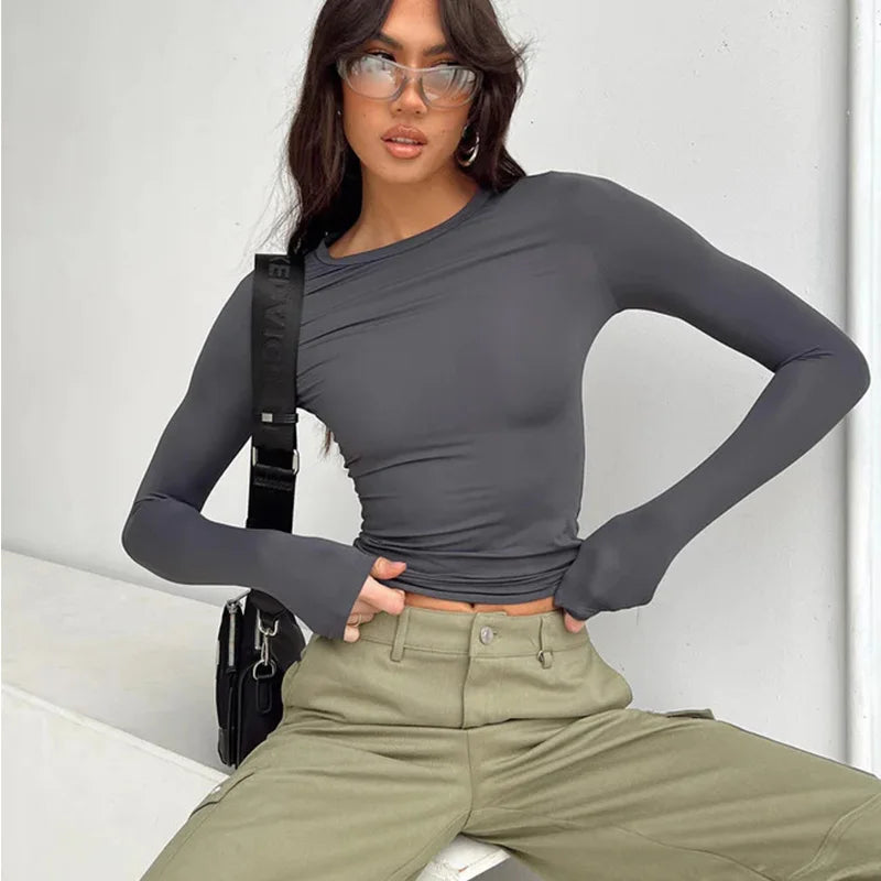 Women's Long Sleeve Slim Fit T-Shirt – Soft Stretch Casual Pullover Top