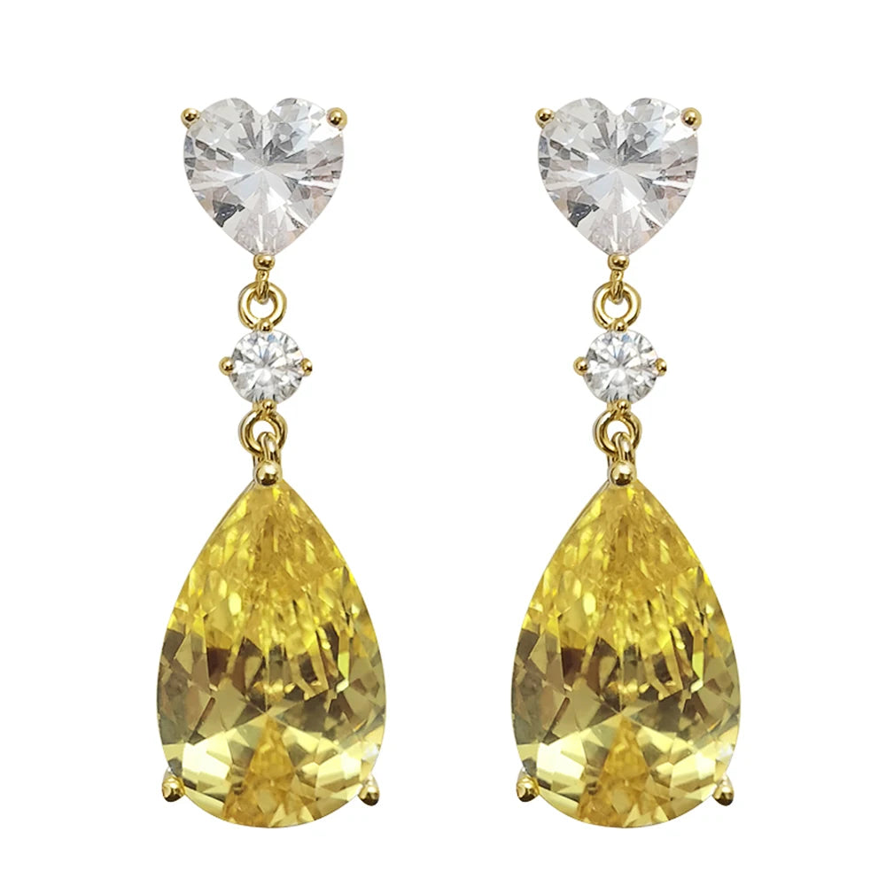 Yellow Crystal Geometric Drop Earrings