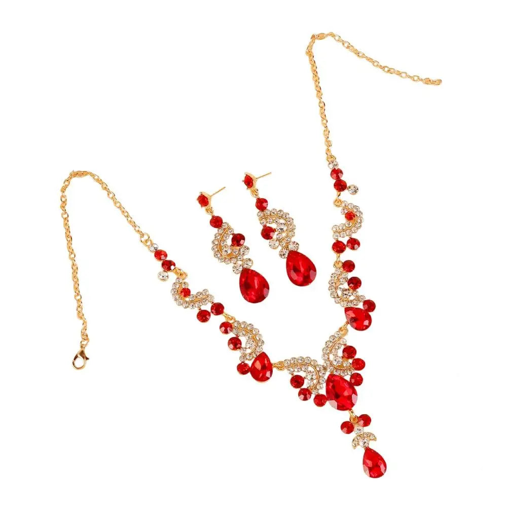 Luxury Rhinestone Jewelry Set Elegant Shiny Necklace Earrings Set Adjustable Waterdrop Pendant Wedding Bridal Accessories