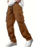 Summer New Men's Work Pants Drawstring Multiple Pockets Casual Long Trousers Independent Station Wide Leg Straight Cut Trousers