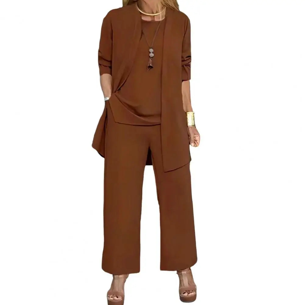 Women's 3-Piece Cardigan, Vest & Wide Leg Pants Set – Casual Loose Pantsuit