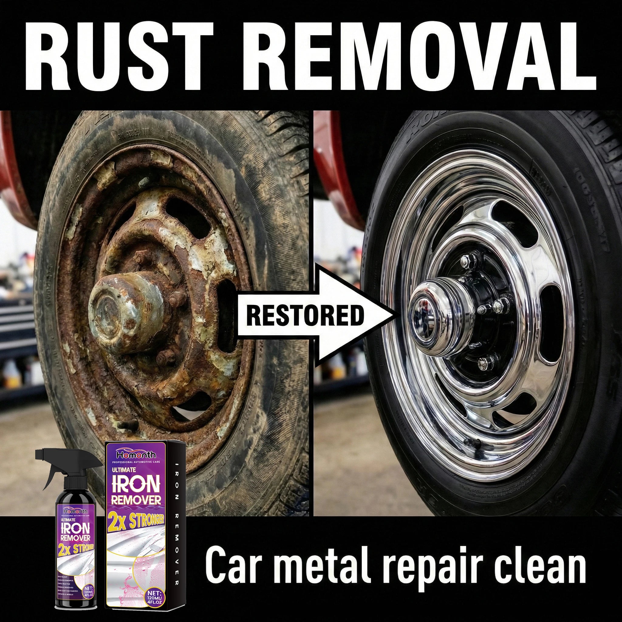 Large Capacity Powerful Car Rust Remover Spray - Exhaust/Wheel Care, Metal Powder Remover.