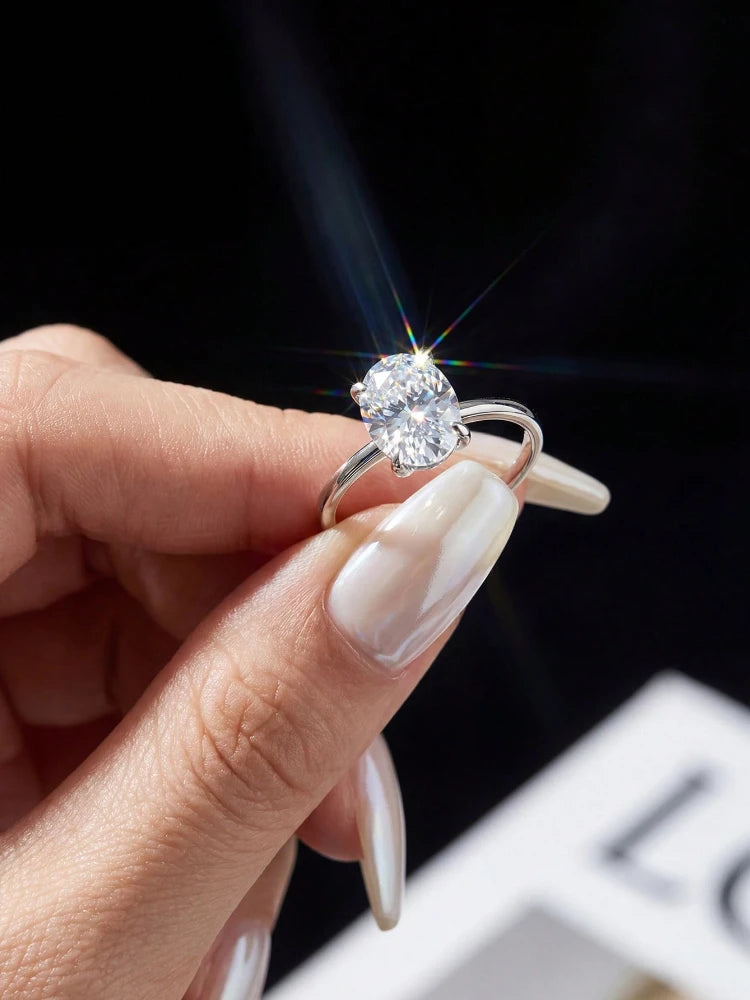 1.5 Carat Brilliant Oval Moissanite Diamond Engagement Wedding Rings for Women Real 925 Sterling Silver Fine Jewelry
