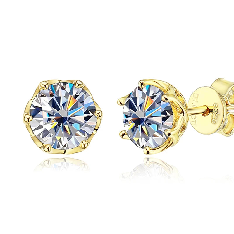 JoyceJelly 1/2/4CT D Color Moissanite Diamond Stud Earrings S925 Sterling Silver Plated 18K Gold Ear-studs Luxury Fine Jewelry