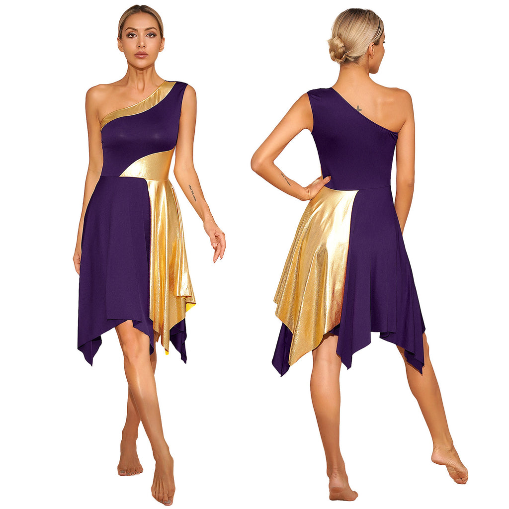 Women Church Choir Worship Praise Dress Modern Lyrical Dance Performance Costume One Shoulder Irregular Hem Dresses Dancewear