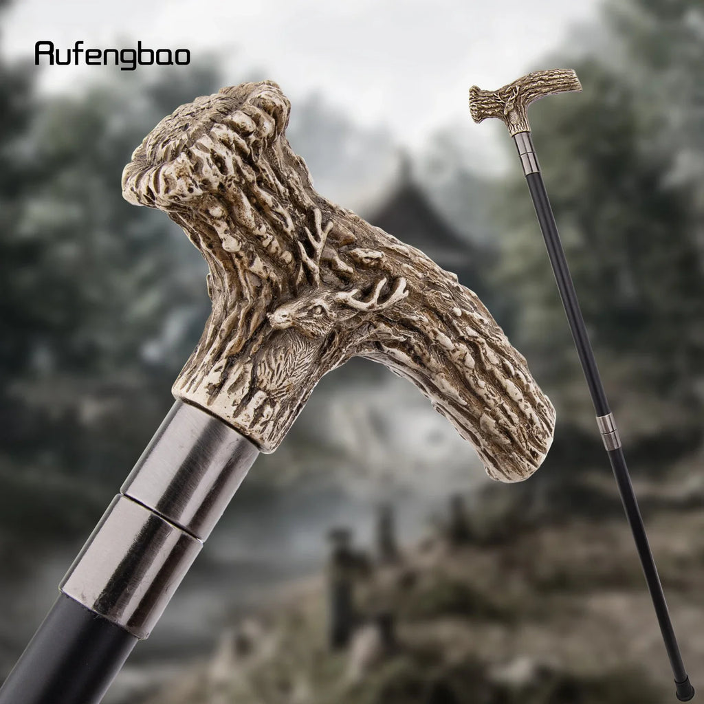 White Resin Deer Tree Root Head Walking Cane Fashion  Stick Gentleman  Cosplay Cane Knob Crosier 94cm  Performance Stage Cane