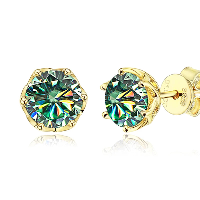 JoyceJelly 1/2/4CT D Color Moissanite Diamond Stud Earrings S925 Sterling Silver Plated 18K Gold Ear-studs Luxury Fine Jewelry