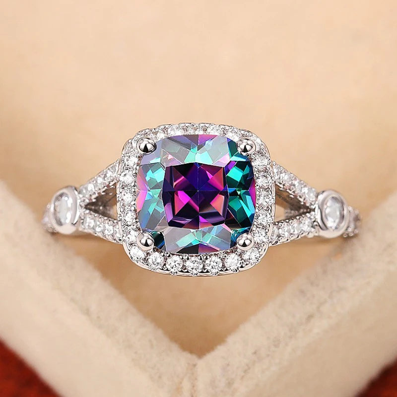 Multicolor Stone Geometric Statement Ring