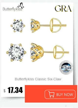 Butterflykiss D Color Moissanite Stud Earrings — 925 Sterling Silver | GRA Certified | 0.5CT, 1CT & 2CT | 20+ Colors