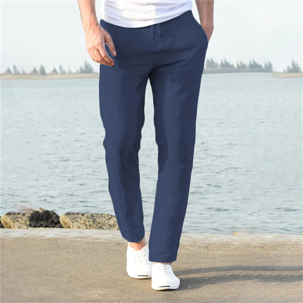 Men's Cotton Linen Pants — Breathable Solid Color Streetwear Trousers | S-3XL