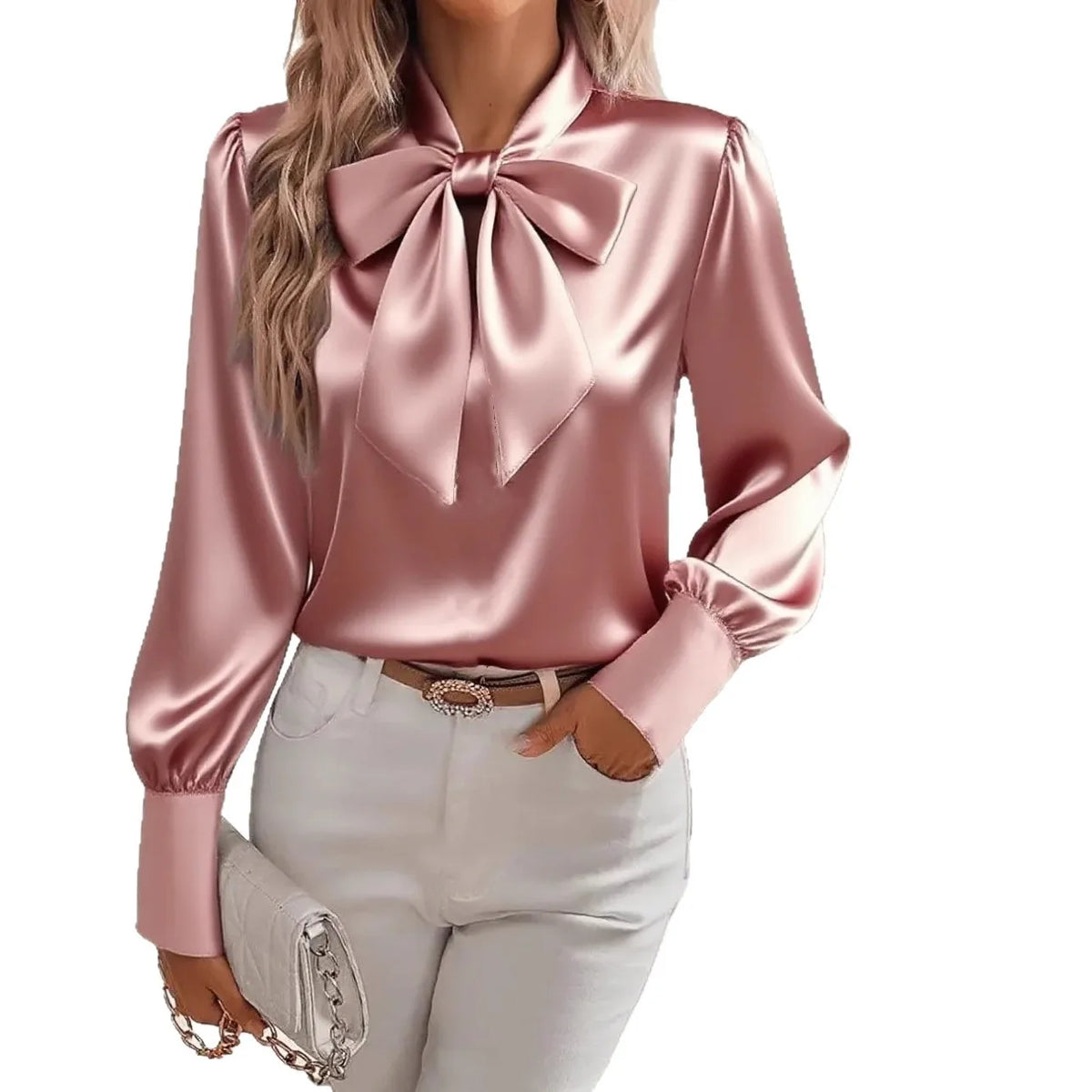 Satin Bow Blouse for Women