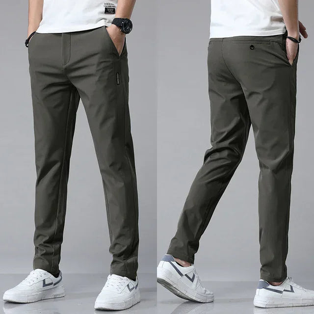 CHOLYL Men's Ultra-Thin Stretch Slim Straight Casual Pants — Breathable Polyester Golf Sports Trousers | Spring Summer | 5 Colors | Waist 28–38