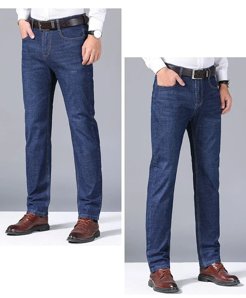 Men’s Autumn & Winter Stretch Straight-Leg Jeans, Sizes 28–40