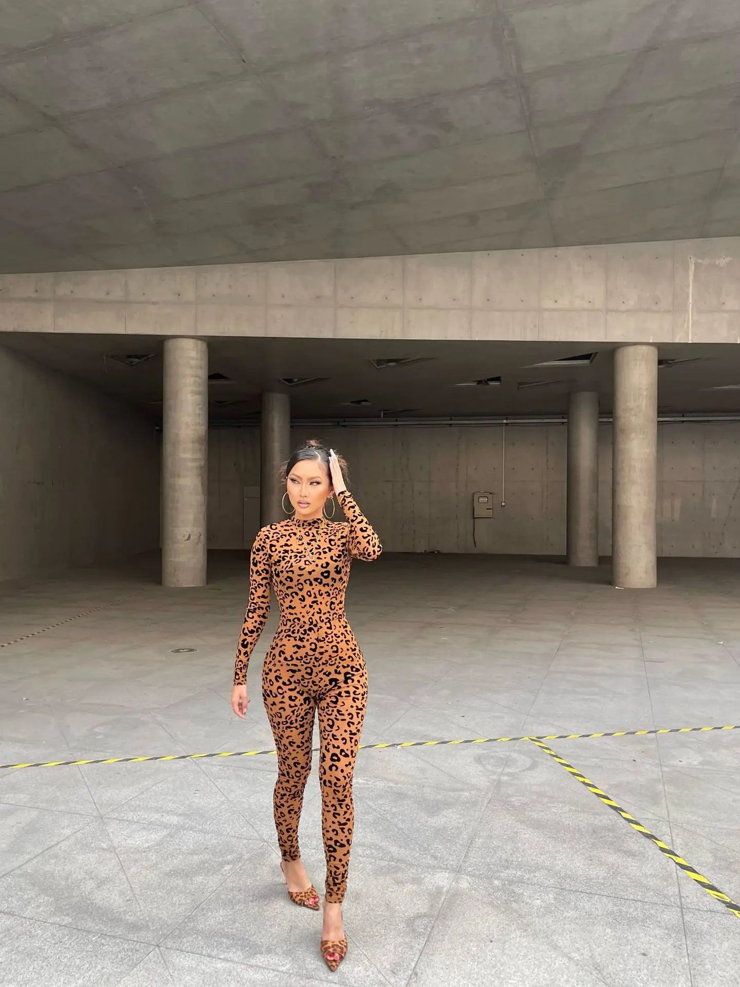 Y2k Hot Girl New Long Sleeve Bodycon Leopard Print Women Jumpsuit Sexy Sheer Mesh Bodysuits Catsuit Party Clubwear