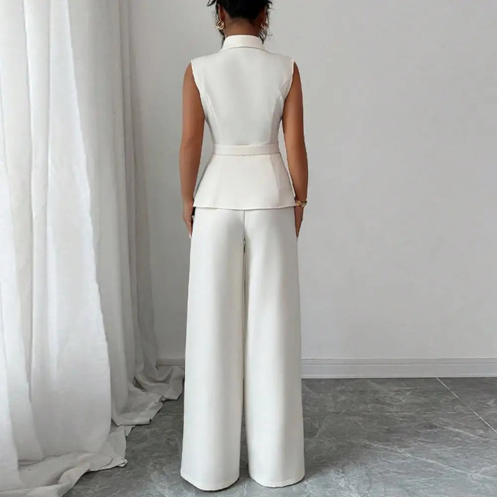 Women's Sleeveless Blazer Vest & Wide Leg Pants 2-Piece Suit Set