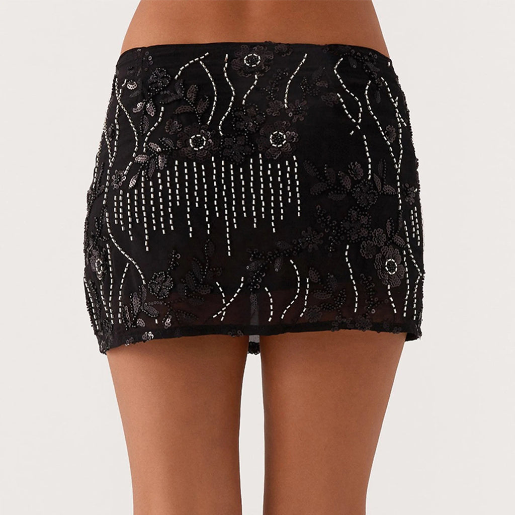Sequin Beaded Floral Mini Skirt, Low Rise | The Wilder Side