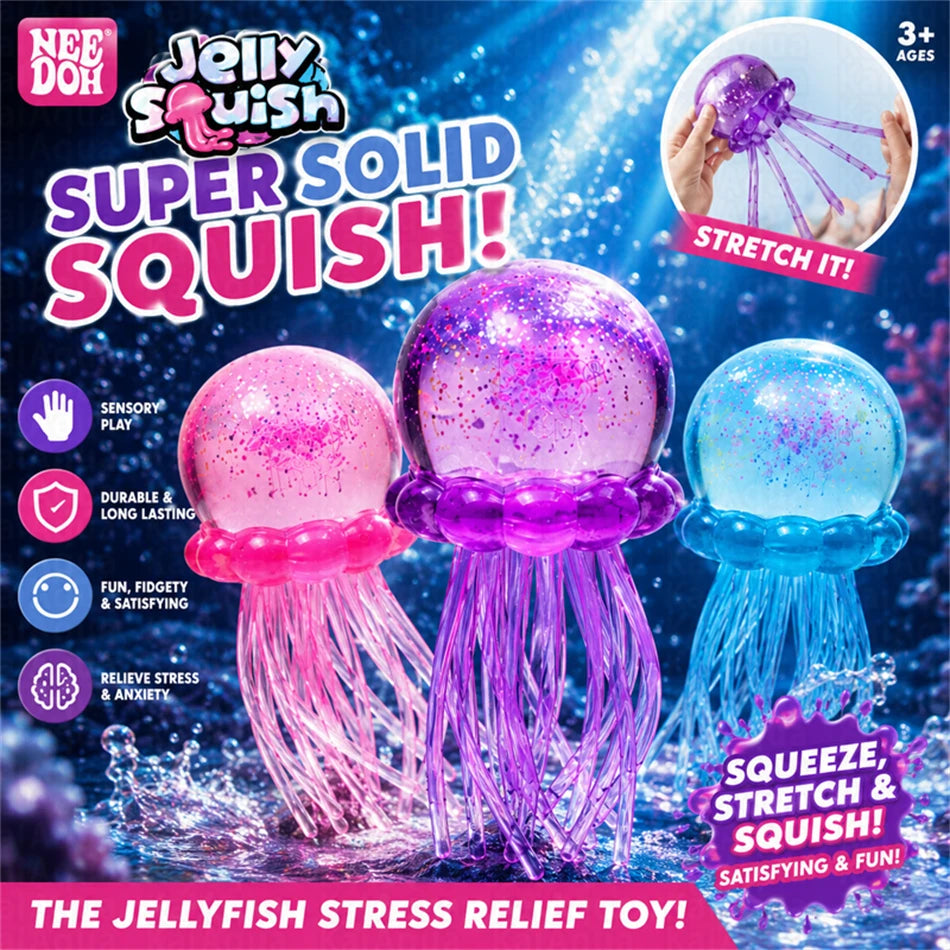 Trending Nee Doh Jellyfish & Cube Squish Toy, Soft Jelly Squeeze Stress Relief Fidget Toy, Sensory NeeDoh for Kids & Adults New