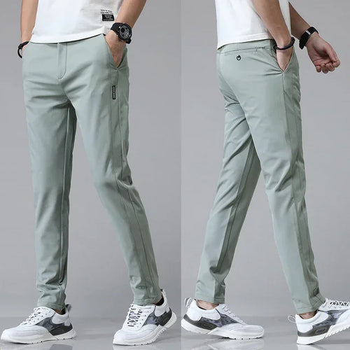 CHOLYL Men's Ultra-Thin Stretch Slim Straight Casual Pants — Breathable Polyester Golf Sports Trousers | Spring Summer | 5 Colors | Waist 28–38