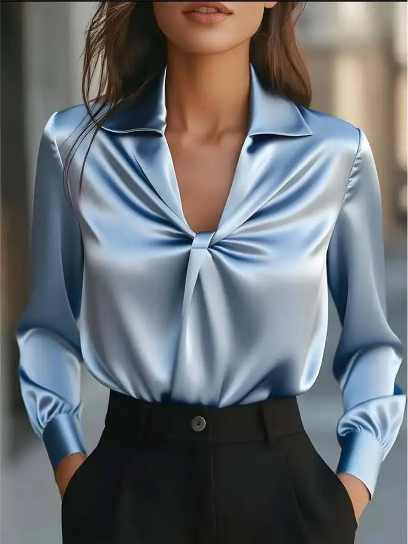 Elegant Long Sleeve Shirt for Women Polyester Fabric Women's Premium Fashion Pure Color Woven Shirt Resistant to Deformation