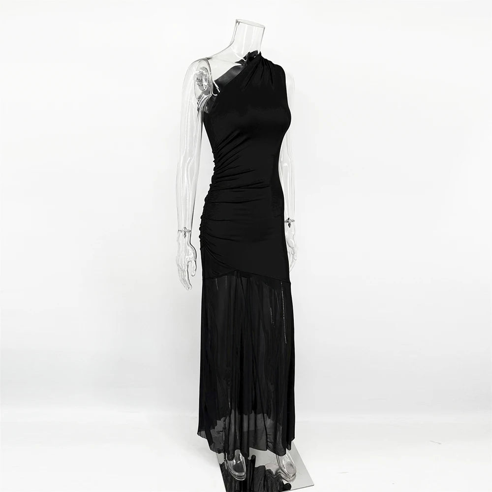 Off-Shoulder Sheer Backless Floor-Length Dress