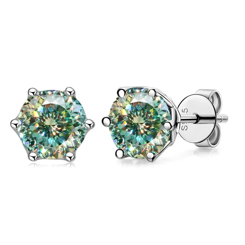 JoyceJelly VVS D Color Moissanite Stud Earrings — Russian Cut 8H8A | 925 Sterling Silver | 0.5CT–2CT | 20+ Colors