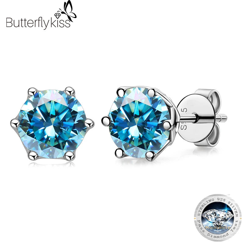 Butterflykiss D Color Moissanite Stud Earrings — 925 Sterling Silver | GRA Certified | 0.5CT, 1CT & 2CT | 20+ Colors