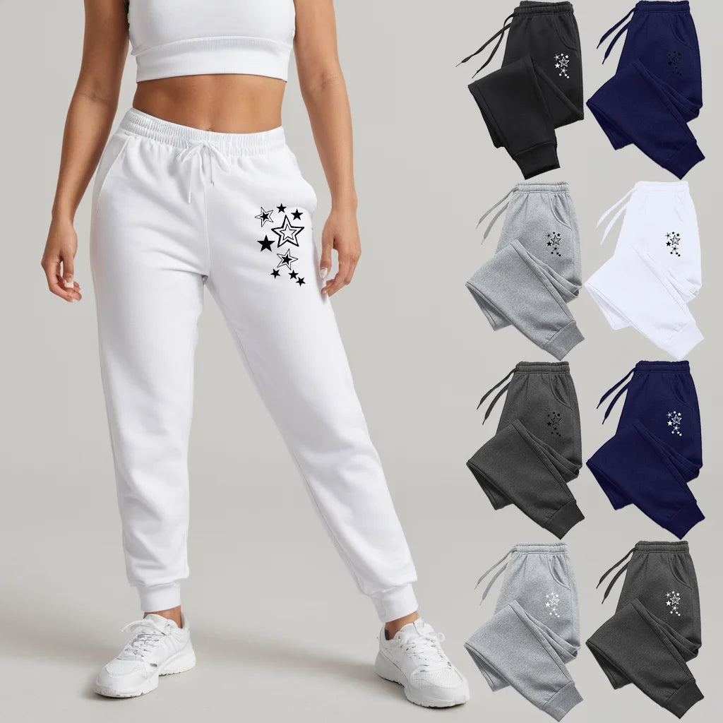 Women's Star Print Straight Leg Pants – Casual Sporty Ankle-Length Trousers