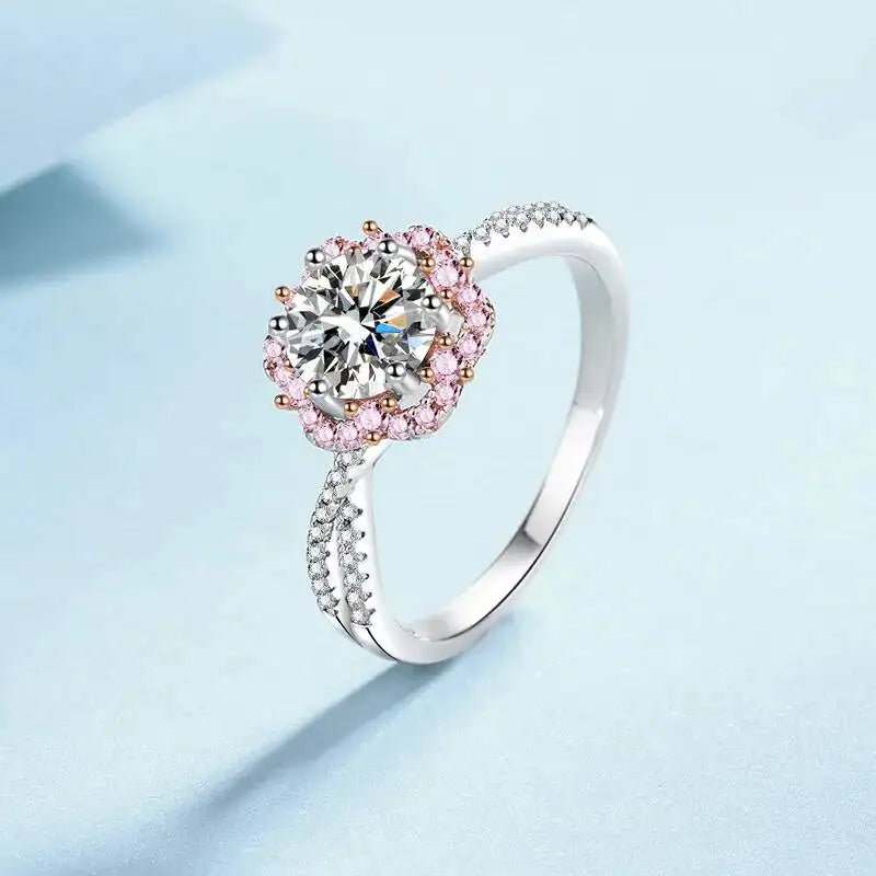 925 Sterling Silver 1ct Moissanite Halo Ring — GRA Certified, 12 Colours | Sizes 5–9