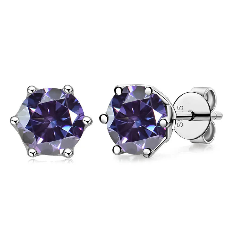 JoyceJelly VVS D Color Moissanite Stud Earrings — Russian Cut 8H8A | 925 Sterling Silver | 0.5CT–2CT | 20+ Colors