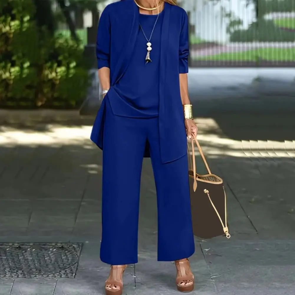 Women's 3-Piece Cardigan, Vest & Wide Leg Pants Set – Casual Loose Pantsuit