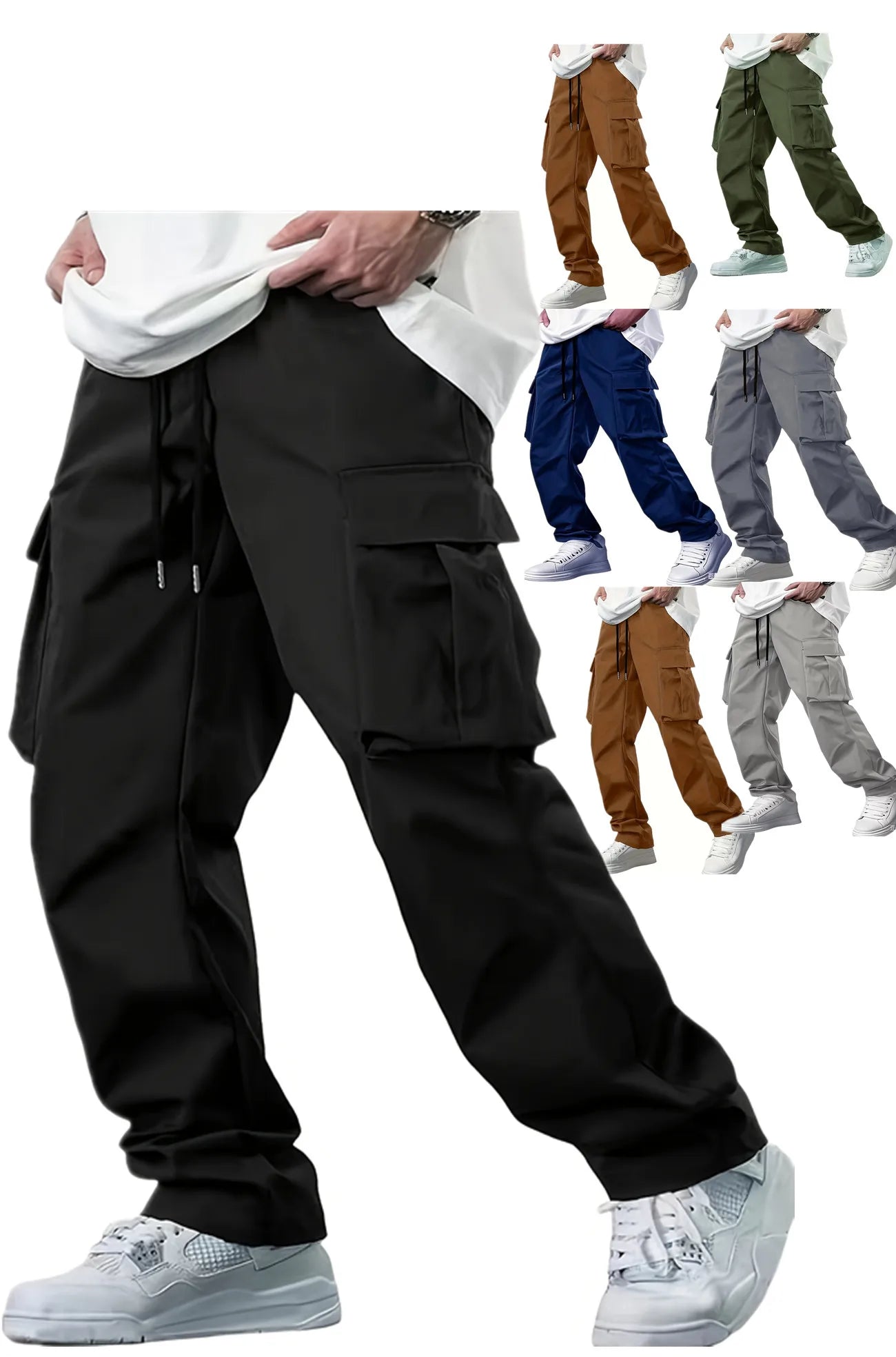 2026new men's workwear pants, European and American men's loose straight casual pants, men's workwear pocket pants