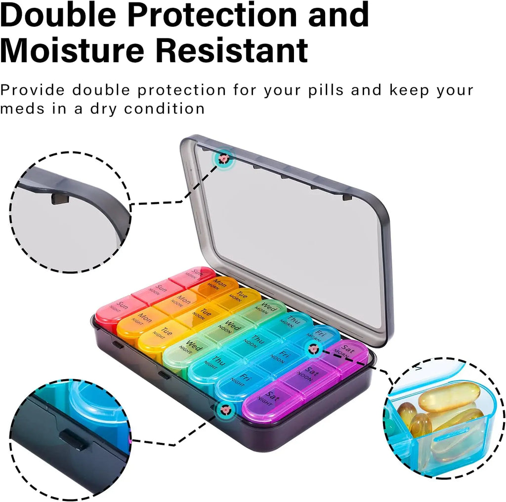 Pill Organizer 3 Times a Day - Pill Box 7 Day, Large Weekly Medicine Pill Organizer for Travel with Individual Compartments