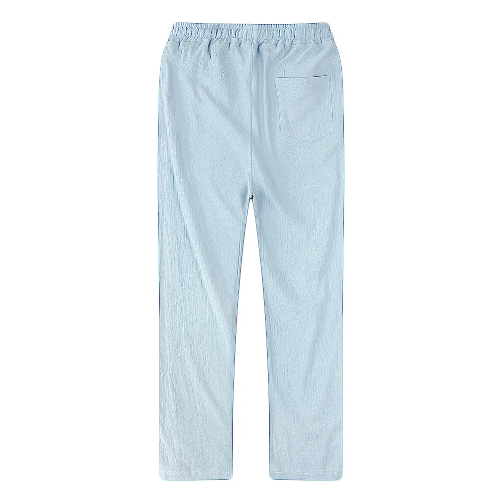 Men's Cotton Linen Pants Male Autumn New Breathable Solid Color Linen Trousers Fitness Streetwear S-3XL