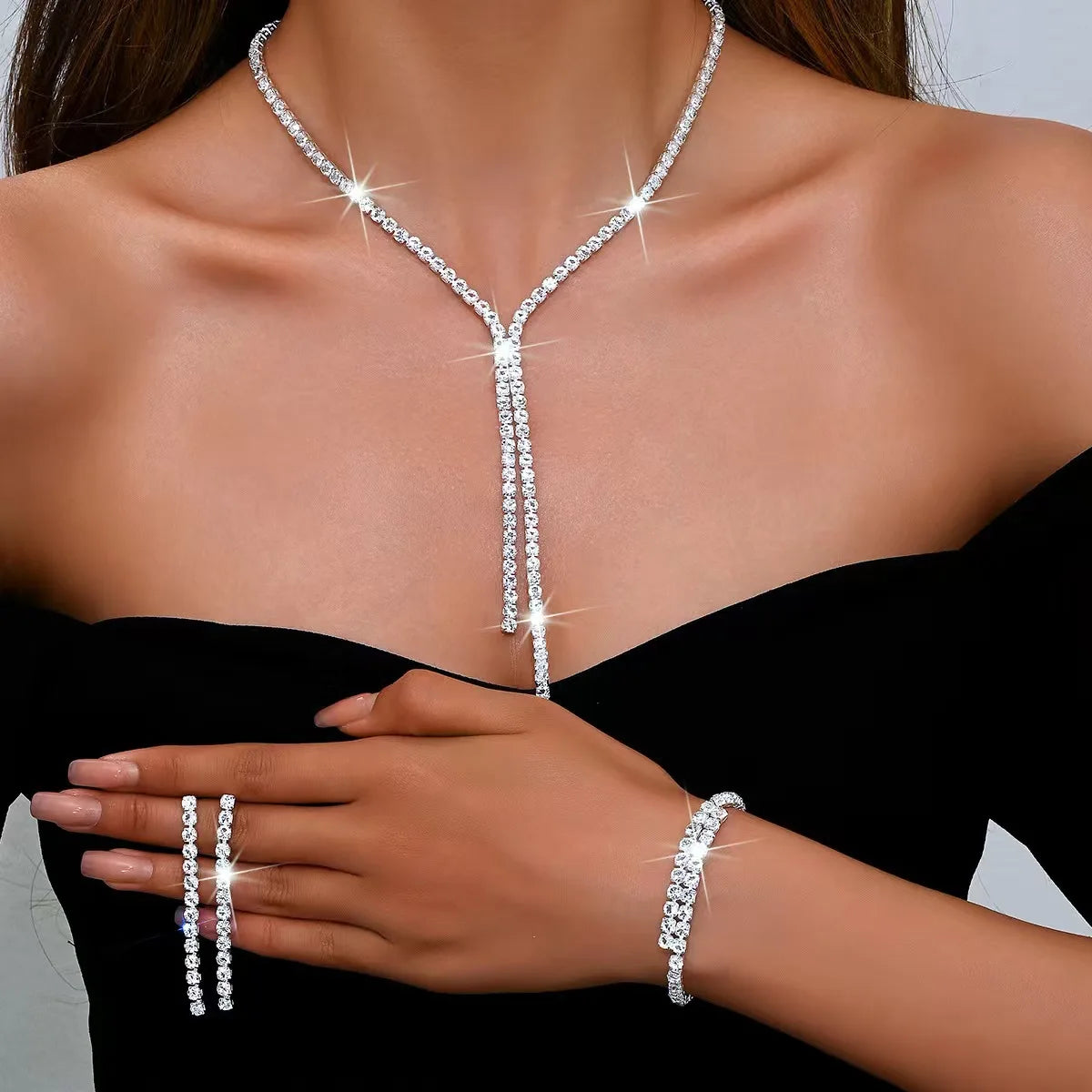 4PC Women's Fashion Geometric Necklace Earrings Bracelet Jewelry Set Suitable for Wedding, Party, Festival Gifts-8604
