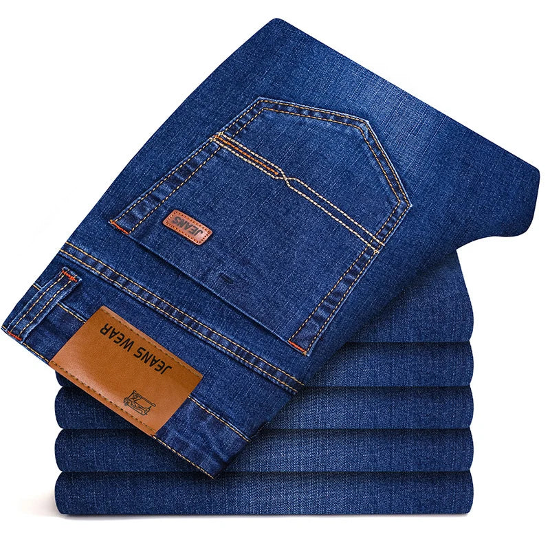 Men’s Classic Fitted Stretch Straight-Leg Jeans, Black & Blue