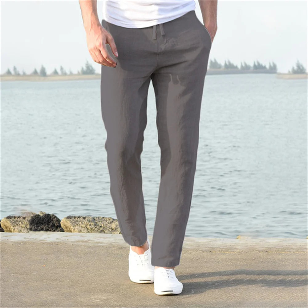 Men's Cotton Linen Pants — Breathable Solid Color Streetwear Trousers | S-3XL