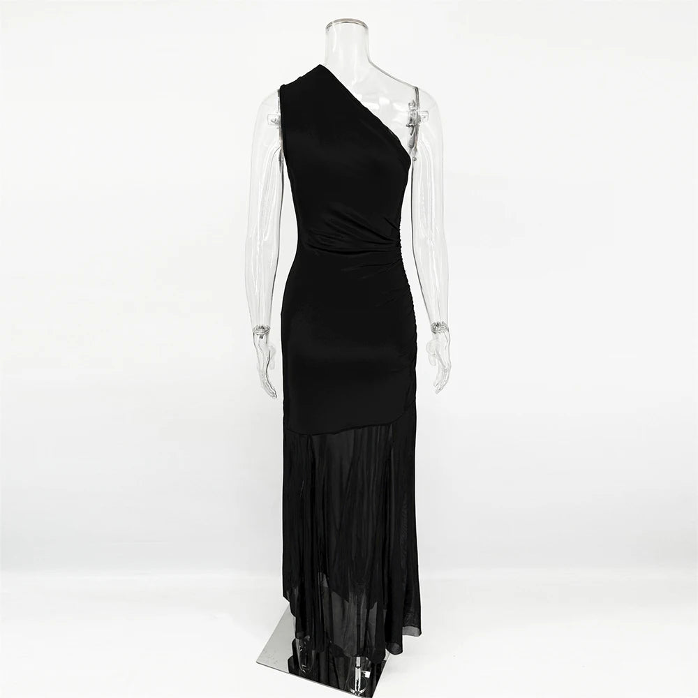Off-Shoulder Sheer Backless Floor-Length Dress
