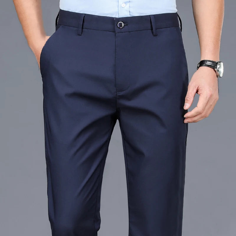 Men's Smart Casual Stretch Fast-Dry Trousers — Lightweight Straight Leg Office Work Pants | Spring Autumn | 7 Colors | Waist 29–40
